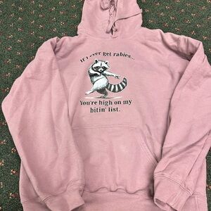 Pink Hoodie with Raccoon Graphic